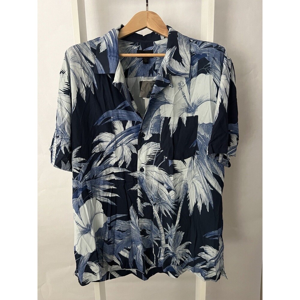 MAGASCHONI MAN Shirt Mens XXL Blue Print Short Sleeve Notch Collar NWT MSRP $